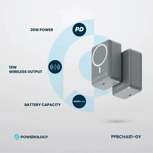 پاوربانک پاورولوژی مدل Magsafe Aluminum کد PP081 ظرفیت 30000 میلی آمپر ساعت