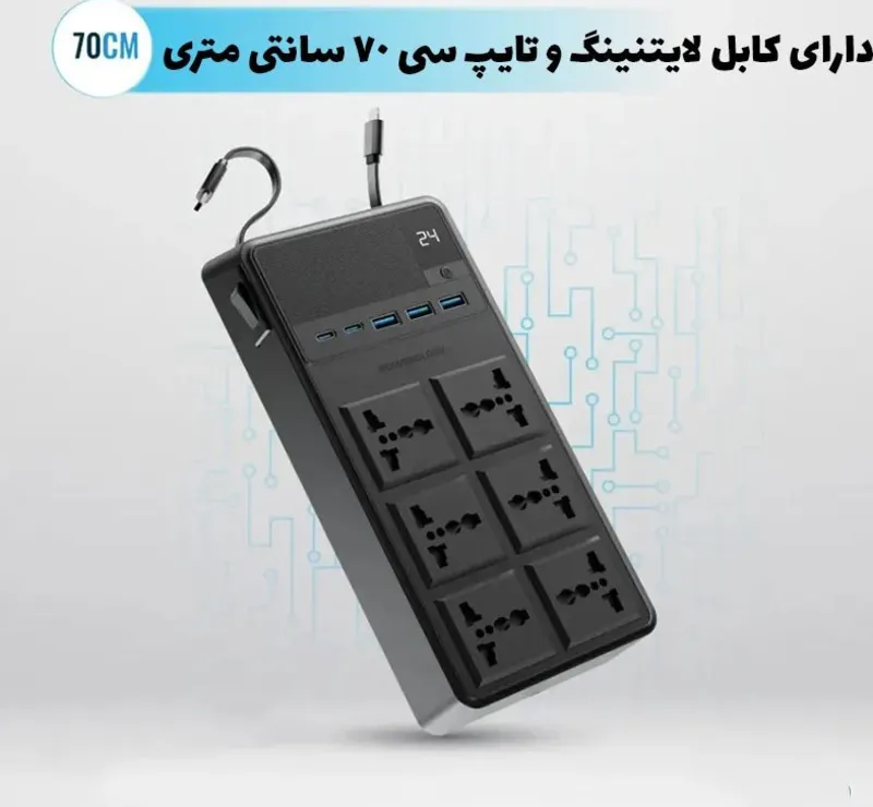 چندراهی برق تایمر دار با کابل متصل پاورولوژی Powerology 2500W 6AC Power Strip with Built-In Retractable Cables gallery1