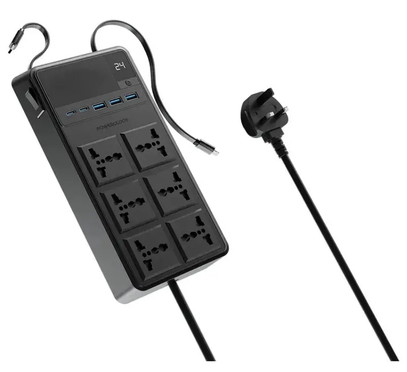 چندراهی برق تایمر دار با کابل متصل پاورولوژی Powerology 2500W 6AC Power Strip with Built-In Retractable Cables gallery2