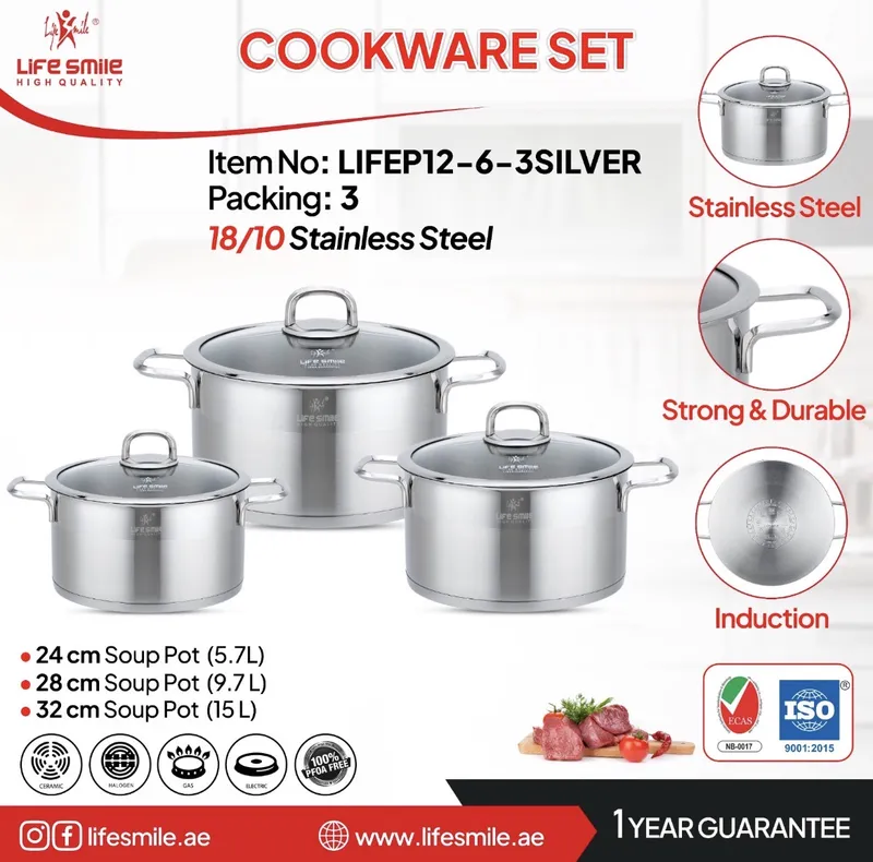 سرویس قابلمه 6 تکه استیل لایف اسمایل مدل LIFEP12_6_3SILVER gallery0