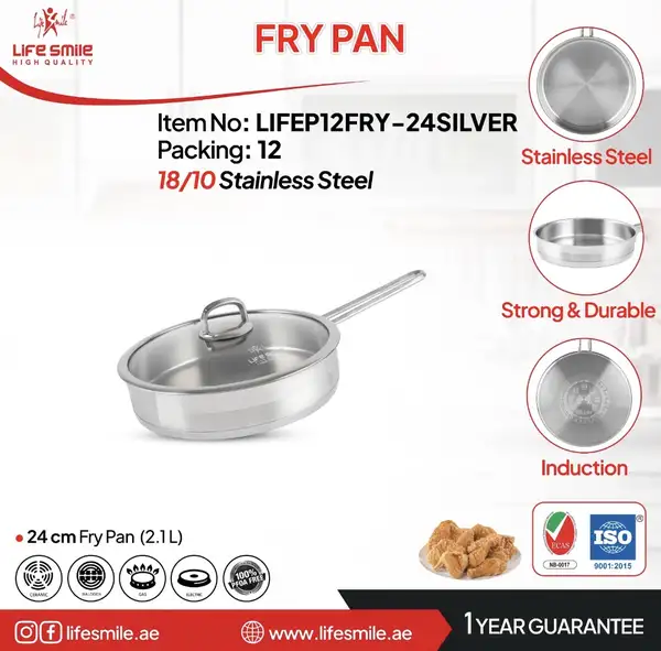 تابه تک استیل سایز 24 لایف اسمایل مدل LIFE12FRY_24SILVER.GOLD