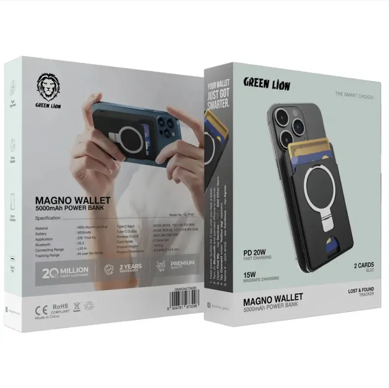 پاوربانک مگ سیف و جاکارتی 5000 میلی آمپر Magno Wallet گرین لاین | Green Lion Magno gallery0